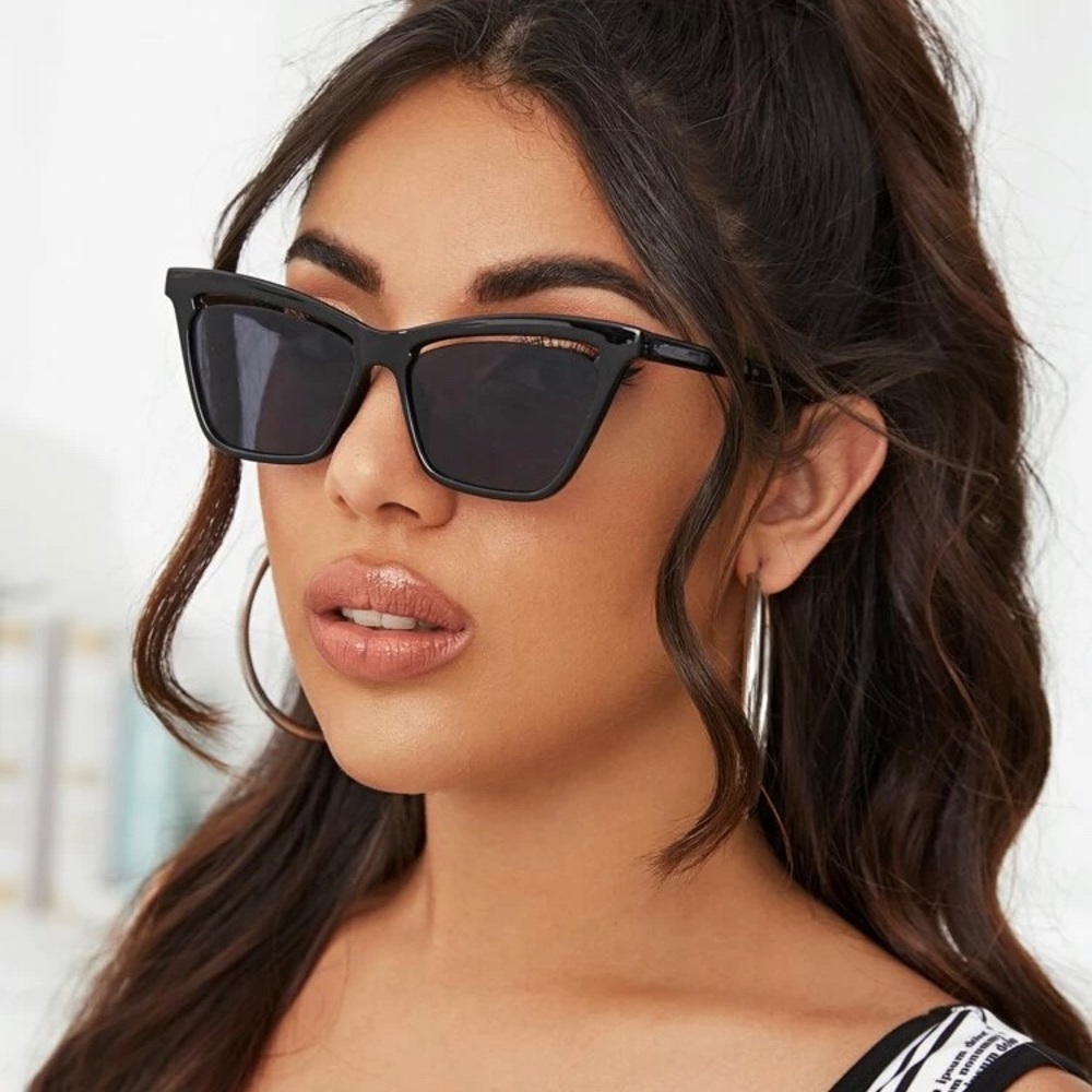 Cat Eye Black Slit Sunglasses